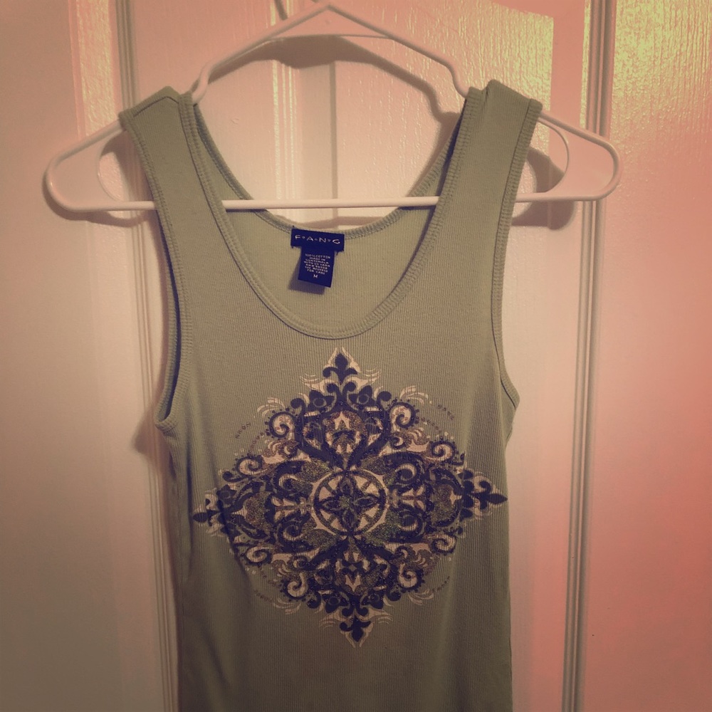 Fang green pattern sparkly tank top
